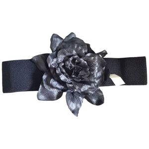 TRÏBE Black Flower accent elastic belt corset NWT